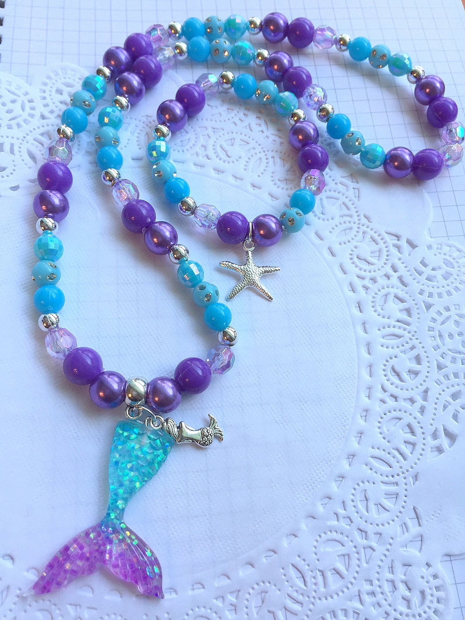 Mermaid Necklace Bracelet Set Childrens Jewelry Mermaid Etsy