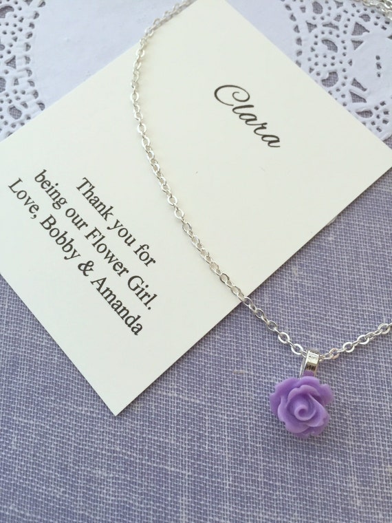 Flower girl necklace, personalized, rose, FREE notecard and JEWELRY box. Il_570xn