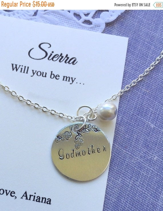 End of Year SALE Godmother, ask, handstamped, design, Necklace. FREE Notecard and Jewelry Box. Il_570xn