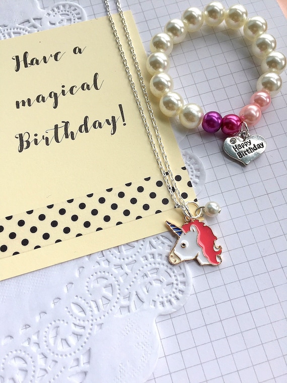 Birthday gift, kids birthday necklace, unicorn necklace, kids birthday bracelet, kids birthday gift set. Il_570xn
