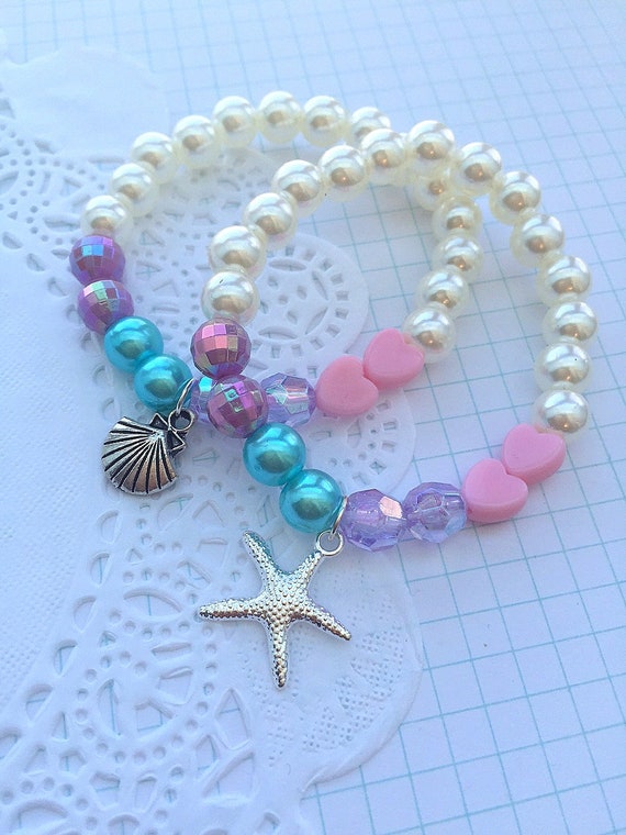 Mermaid party favor, mermaid jewelry, starfish jewelry, mermaid bracelet, starfish bracelet, birthday favor, kids party. SET of TEN. Il_570xn