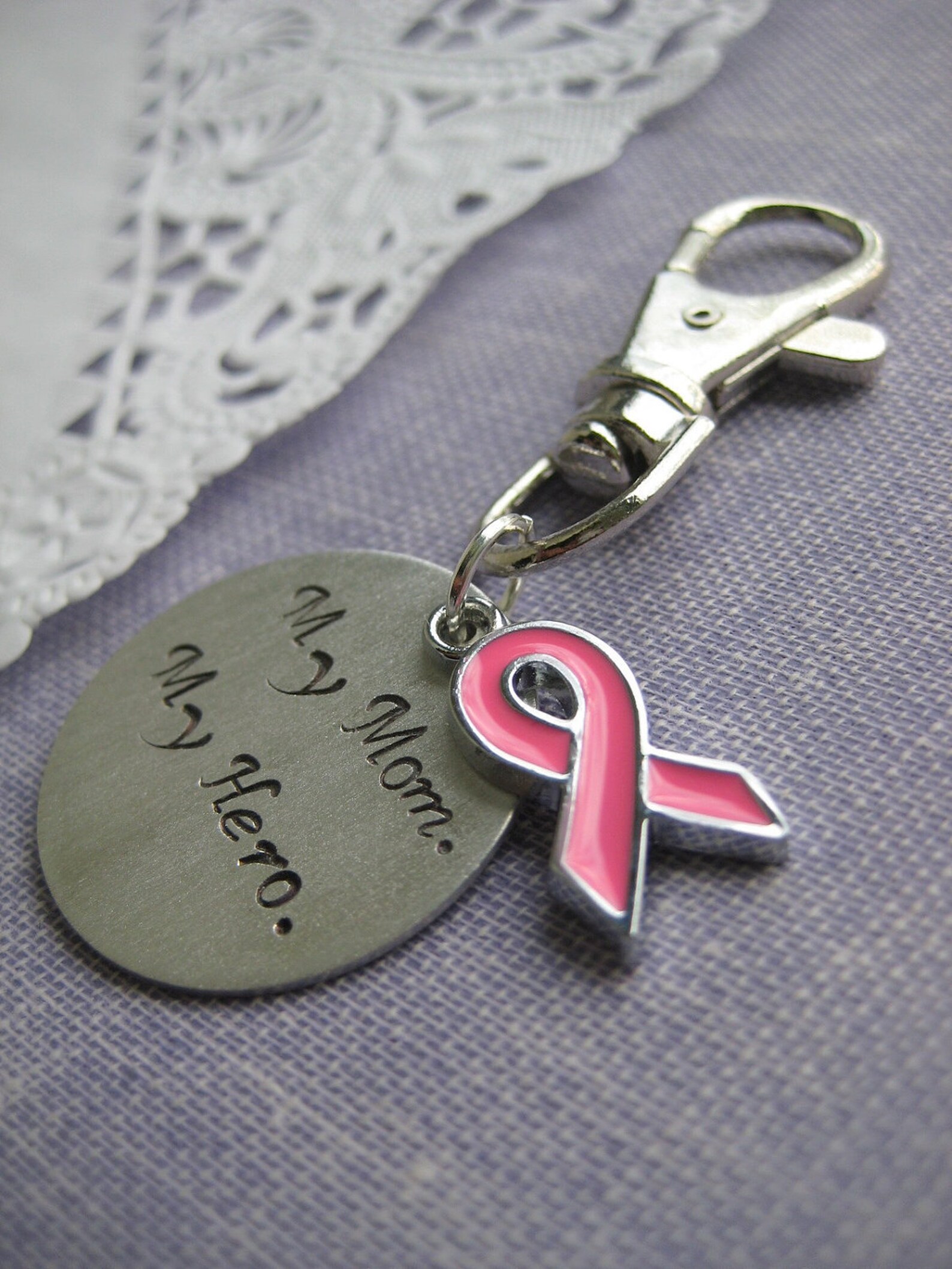 Breast Cancer Support Key Chain Zipper Pull Purse Charm With My Mom My ...