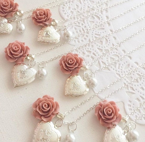 One (1) Rose Locket necklace, bridesmaid jewelry, initial necklace, wedding party gift. Comes with FREE Notecard, Jewelry Box. Il_570xn