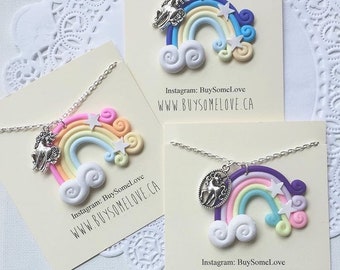 ONE (1) Unicorn necklace, rainbow necklace, unicorn jewelry, rainbow jewelry, rainbow birthday party, party favor.