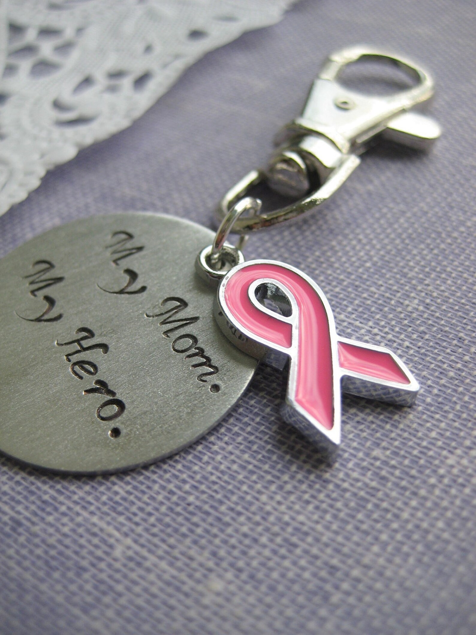 Breast Cancer Support Key Chain Zipper Pull Purse Charm With My Mom My ...
