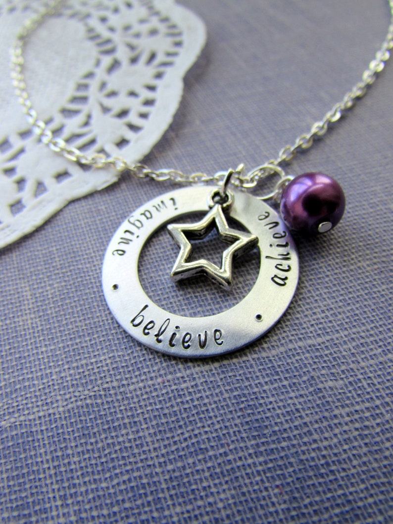 Imagine. Believe. Achieve. Star, washer, handstamped necklace. Graduation, motivational, encouragement jewelry. image 4