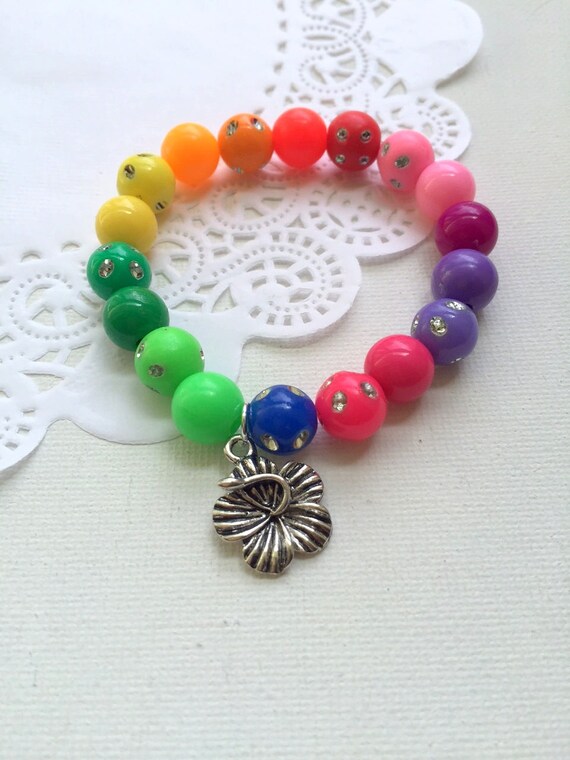 Luau, rainbow hawaiian themed birthday party favor, beaded bracelet, jewelry. SET of 10. Il_570xn