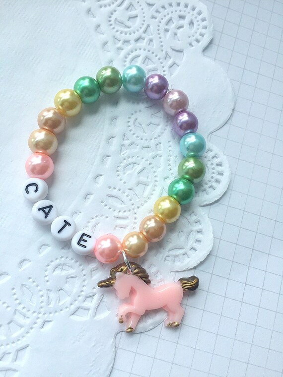 Pastel unicorn bracelet, ombre bracelet, kids unicorn bracelet, kids unicorn jewelry, unicorn accessories, name bracelet, name jewelry. Il_570xn