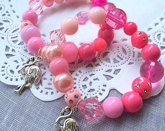 Flamingo party, kids jewelry, stretchy bracelet, ombre bracelet, bracelet, jewelry favor, kids birthday, beaded bracelets. Set of TEN.