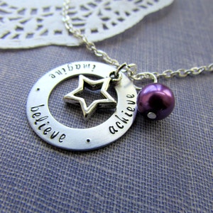 Imagine. Believe. Achieve. Star, washer, handstamped necklace. Graduation, motivational, encouragement jewelry. image 2