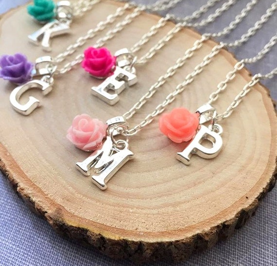 Pretty Rose necklace, flower girl jewelry, flower girl rose necklace, rose jewelry, personalized, initial necklace, FREE card organza bag Il_570xn