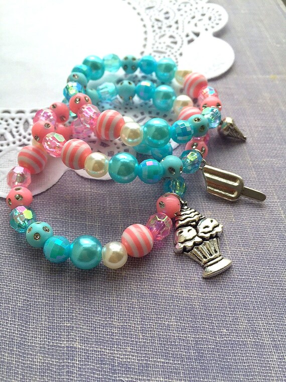 Ice cream party, SET of TWELVE (4 of each) ice cream birthday, ice cream party favor, ice cream bracelet, ice cream jewellery, kids bracelet Il_570xn