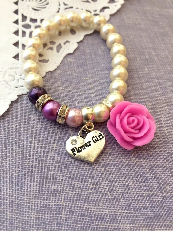 Flower girl, flowergirl, ombre, purple, orchid, eggplant, rose, stretchy bracelet. CHILD sized. Il_570xn