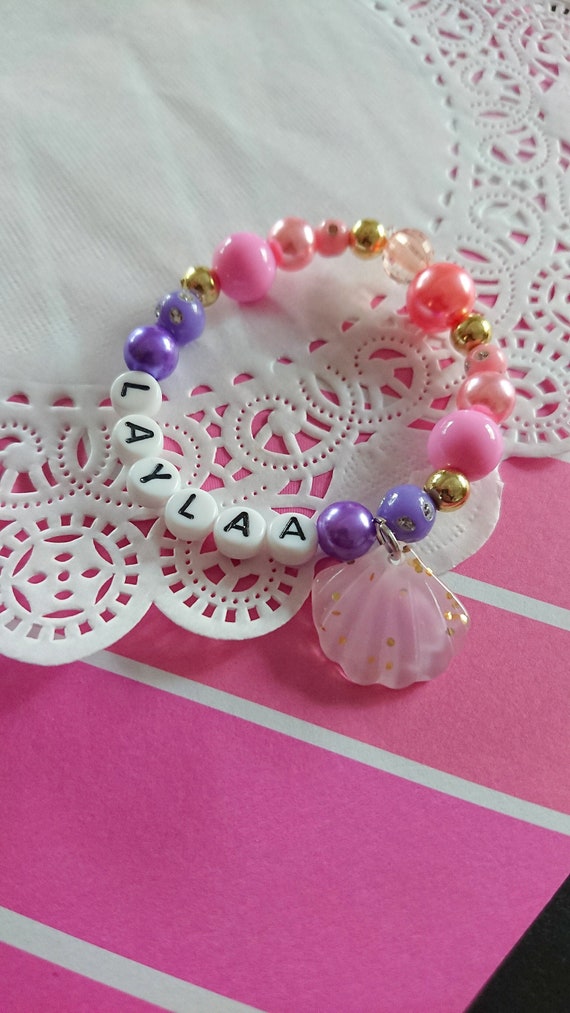 Shell Name bracelet, Mermaid jewelry, Mermaid bracelet, name jewelry, birthday favor, birthday bracelet, mermaid birthday, mermaid party. Il_570xn