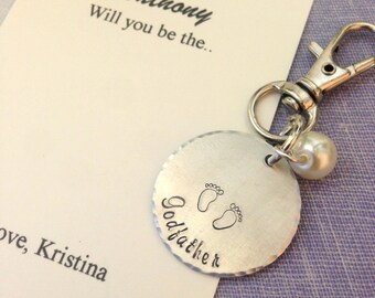 Godfather, ask, cross, handstamped keychain. FREE Notecard.