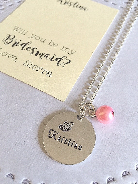 Bridesmaid necklace, name necklace, name jewelry, butterfly necklace, butterfly jewelry. FREE personalized notecard, organza bag. Il_570xn