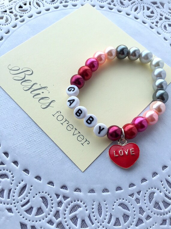Heart bracelet, Heart jewelry, name bracelet, name jewelry, besties bracelet, kids bracelet, kids pearl bracelet. Il_570xn