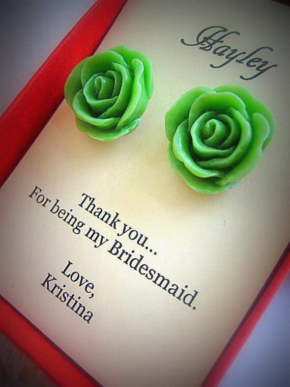 Bridesmaids gifts, rose stud earrings, personalized notecards, free jewelry box. Multiple order discount available. Il_570xn
