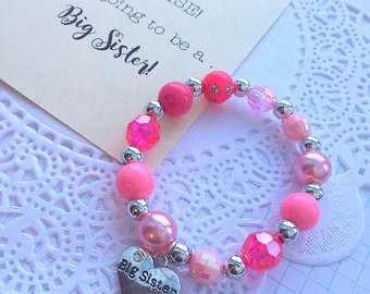 Big Sister bracelet, big sister announcement, kids bracelet, sister accessories, sister announcement, pink bracelet.