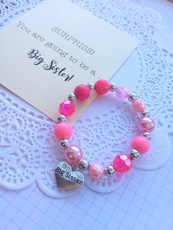 Puur hart Poëzie Big Sister armband grote zus aankondiging kinderen armband - Etsy België