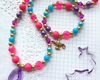 Jasmine inspired necklace bracelet set, Aladdin inspired jewelry, lamp bracelet, lamp jewelry, birthday gift.