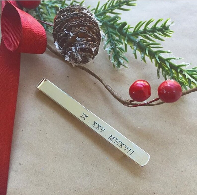 Tie Bar, Tie clip, Groom, Roman Numerals, Christmas gift, Father of the Bride, Father of the Groom. Customized, personalized. image 1