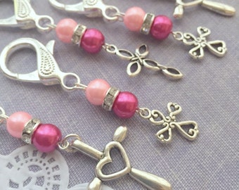 Communion, baptism, keychain, purse clip, party favor, cross charm. SET of TEN. Choose color.