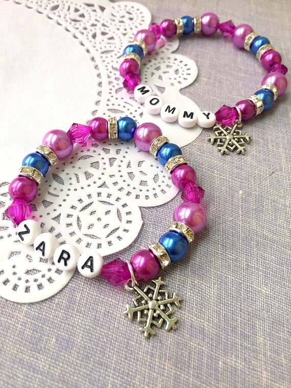 Mom and me Name bracelet, Snowflake jewelry, Anna inspired, name jewelry, Frozen birthday, Frozen party. Il_570xn