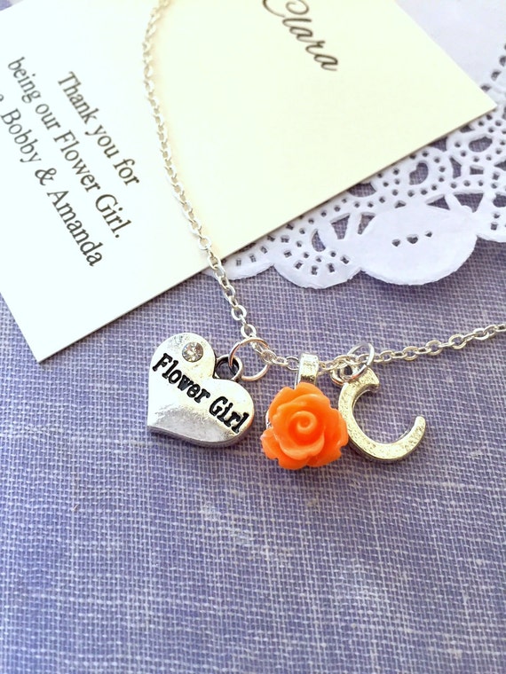 Rose, initial, personalized, flowergirl, flower girl, child, necklace. Comes with personalized card and ORGANZA bag. Il_570xn