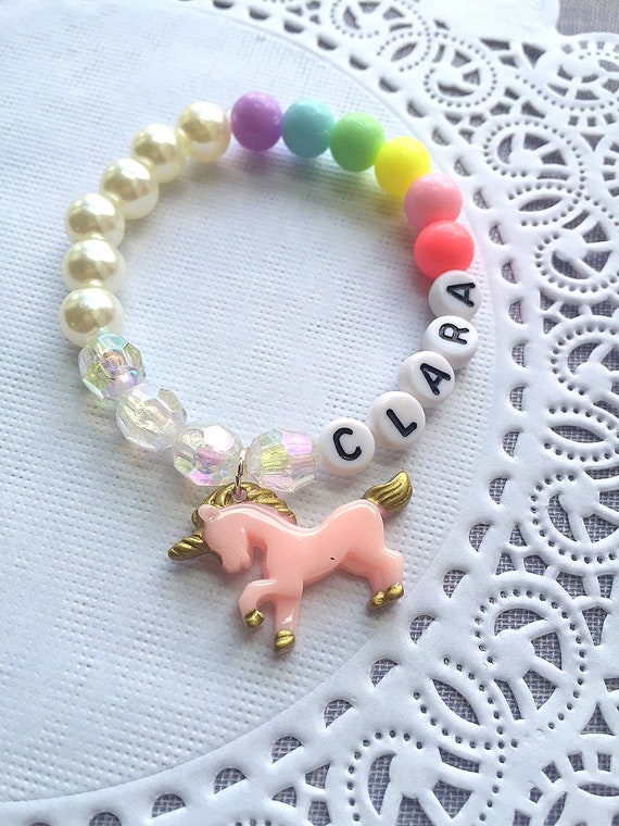 3 pulsera personalizada para niños Pulsera con nombre de unicornio