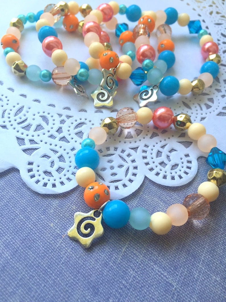 Moana bracelet, moana birthday party favor, kids birthday favor, kids jewelry, beaded bracelet, jewelry. SET of 10. image 1