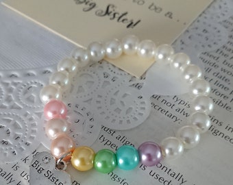 Pastel Rainbow Big Sister bracelet, big sister jewelry, big sister jewellery, rainbow bracelet, rainbow jewelry, Comes with Fun card.