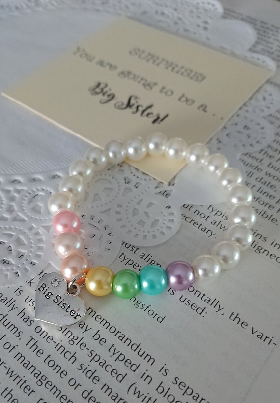 Pastel Rainbow Big Sister bracelet, big sister jewelry, big sister jewellery, rainbow bracelet, rainbow jewelry, Comes with Fun card. Il_570xn