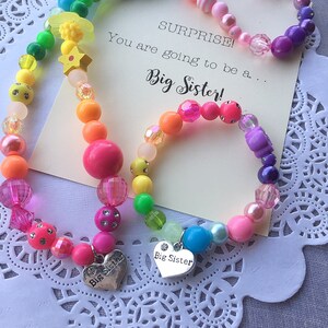 Big Sister necklace set, mismatched PASTEL rainbow jewelry set, Big Sister announcement, Big Sister jewelry, Rainbow jewelry, necklace.