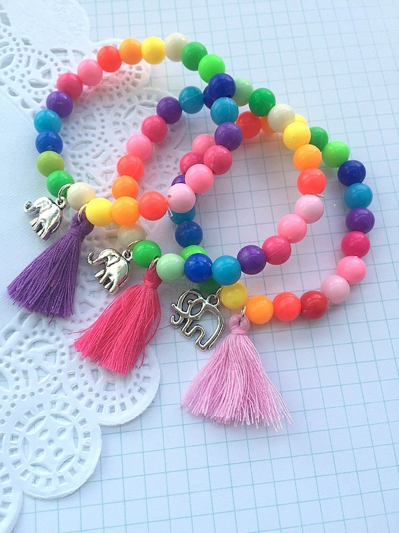 Elephant bracelet, Elephant jewelry, Rainbow bracelet, Circus bracelet, Rainbow jewelry, tassel bracelet, tassel jewelry, Set of Ten. Il_570xn