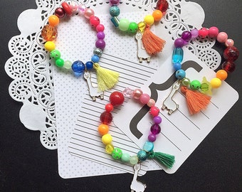 Llama bracelet, llama jewelry, llama drama kids party, rainbow bracelet, rainbow jewelry, tassel bracelet, SET of ONE.