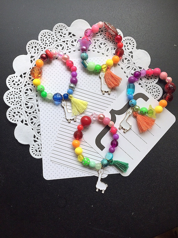 Llama bracelet, llama jewelry, llama drama kids party, rainbow bracelet, rainbow jewelry, tassel bracelet, SET of ONE. Il_570xn