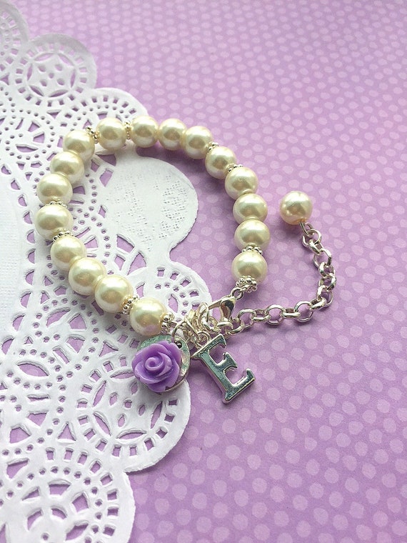 Child pearl bracelet, adjustable bracelet, flower girl bracelet