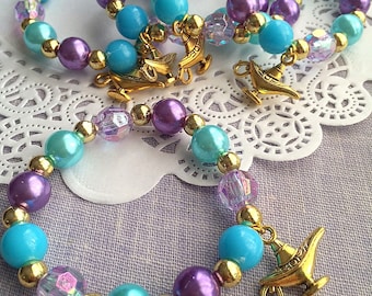 Jasmine inspired birthday party favor, Aladdin inspired bracelet, lamp bracelet, lamp jewelry, bracelet favor, kids bracelet, SET of TEN.