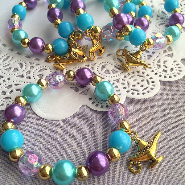 Jasmine inspired birthday party favor, Aladdin inspired bracelet, lamp bracelet, lamp jewelry, bracelet favor, kids bracelet, SET of TEN.