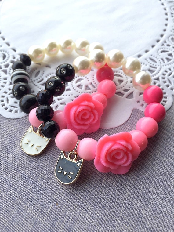 Cat birthday party favor, SET of TEN, cat themed, kids bracelet, kitten, kids jewelry, kids jewellery, cat charm bracelet. Il_570xn
