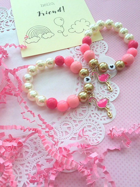 Flamingo bracelet, kids bracelet, best friend bracelet, friendship bracelet, bff bracelet, SET of TWO. Comes with FREE coloring cards. Il_570xn