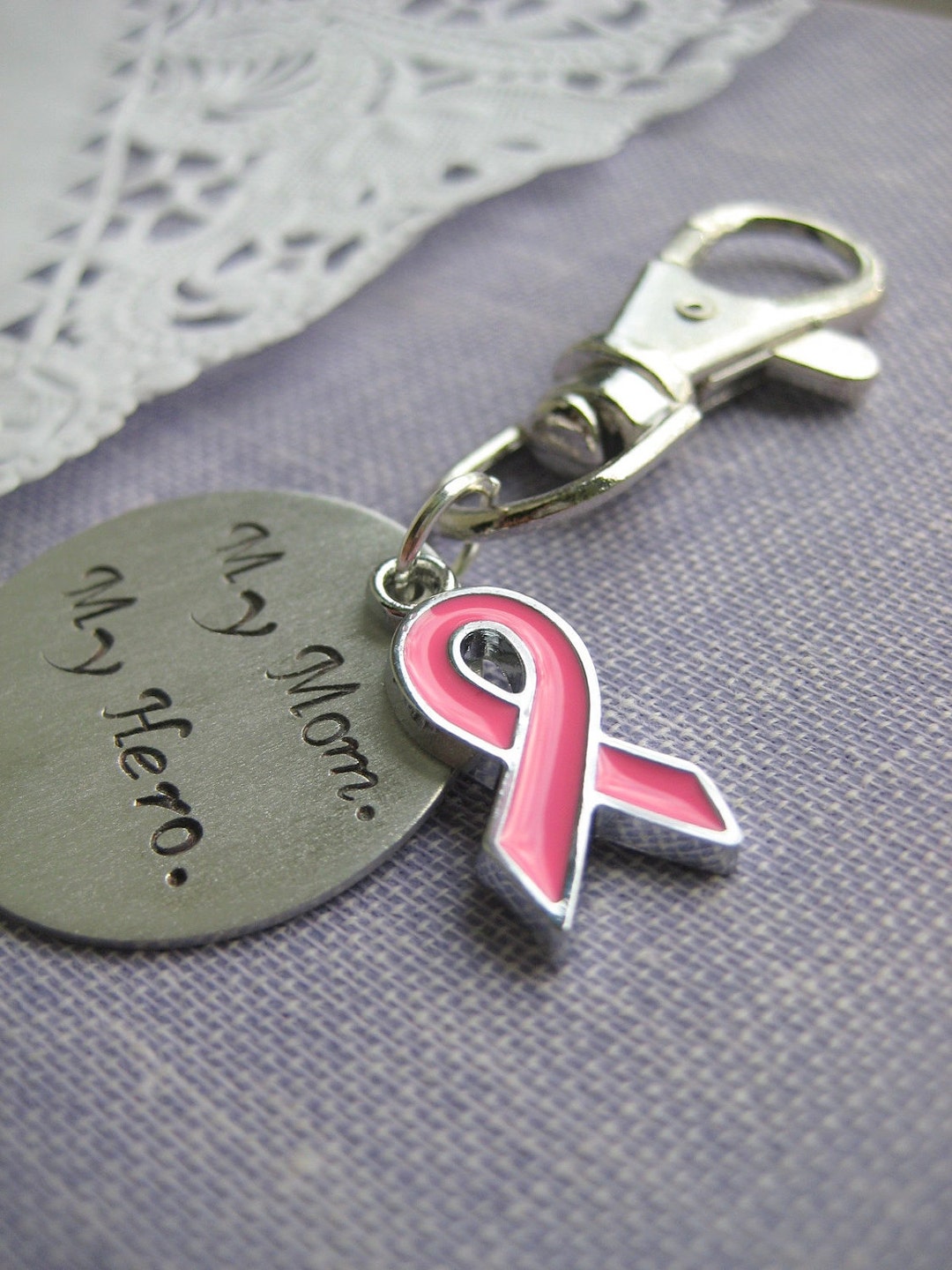 Breast Cancer Support Key Chain Zipper Pull Purse Charm With - Etsy