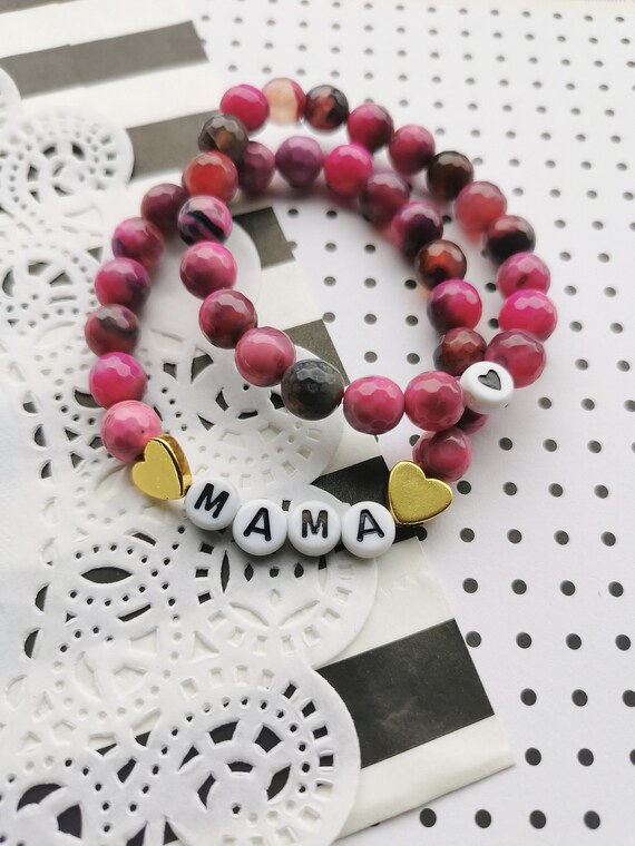 Mother and Daughter bracelet. Pink Gemstone set. Agate bracelet. Mommy and me bracelet set. Il_570xn