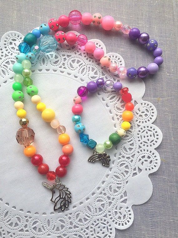 Rainbow necklace set, rainbow bracelet, rainbow set, jewelry set, birthday gift, unicorn necklace, unicorn jewelry set, unicorn gift. Il_570xn