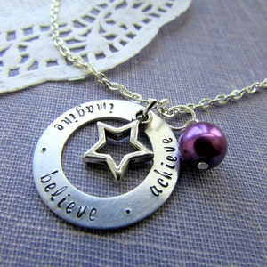 Imagine. Believe. Achieve. Star, washer, handstamped necklace. Graduation, motivational, encouragement jewelry. image 1