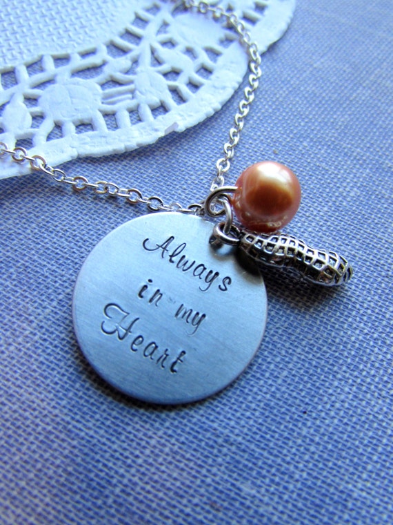 Loss, Peanut, Miscarriage, Infant, Pregnancy Loss,Remembrance Necklace. Always In My heart Handstamped Charm, Glass Pearl Birthmonth. Il_570xn