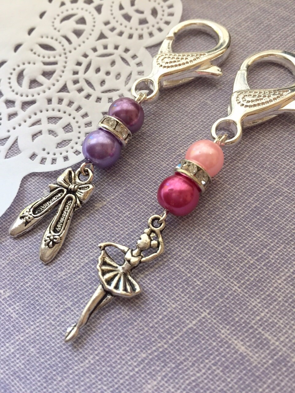 Dance themed, dancer, ballet, ballerina, zipper pull, keychain, party favor, gift. SET of TEN individual pulls. Choose color.