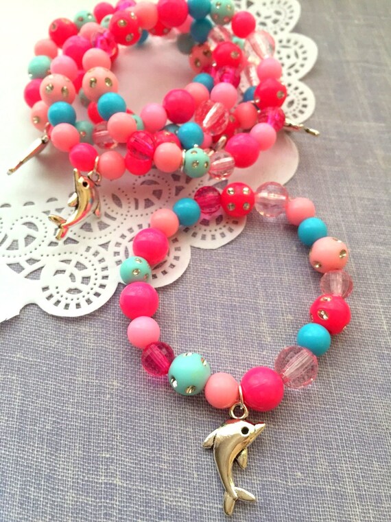 Dolphin, friends, friendship, best friend, bracelet, beaded, kids, children, party favor. SET of TEN. Il_570xn