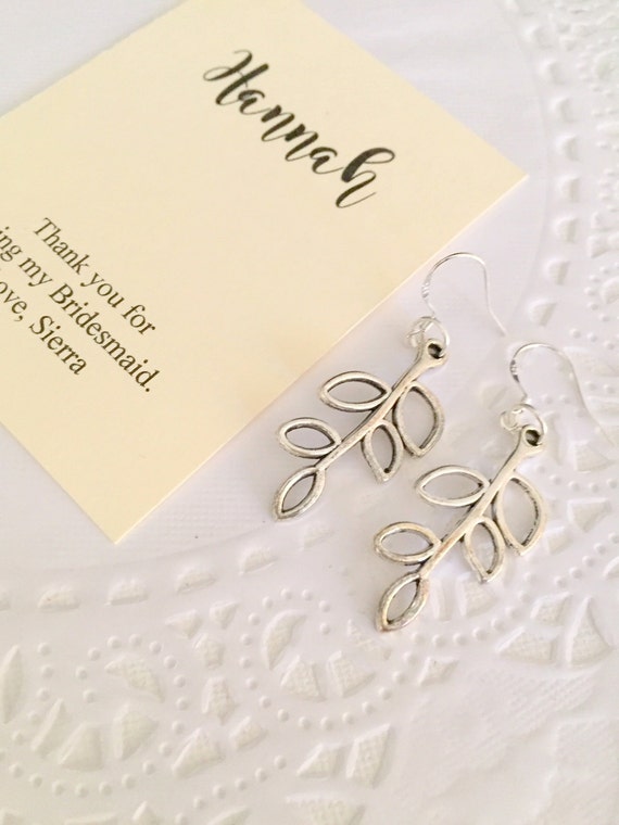 Bridesmaids gifts, silver plated leaf earring. Il_570xn